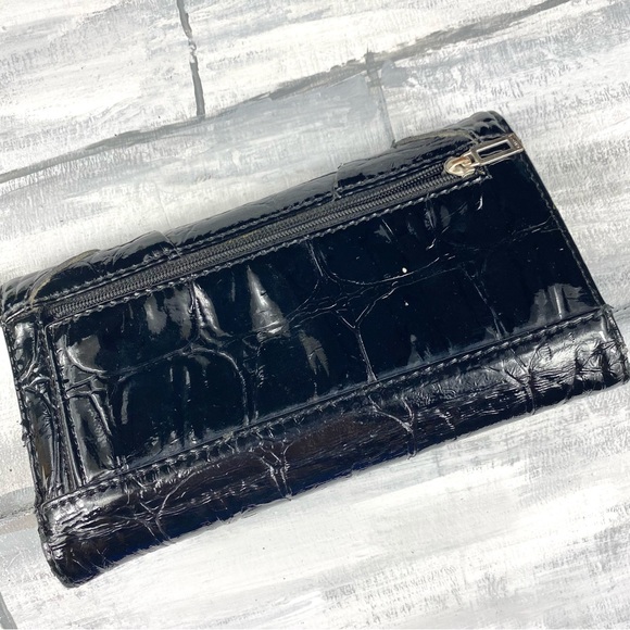 Guess Black Faux Leather Croc Embossed Long Wallet Card Holder Billfold Clutch - Picture 12 of 16